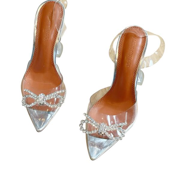 Amina Muaddi Women's Rosie Glass Sling Transparent PVC Shoes Heels Size 7 Flawed - Picture 11 of 13